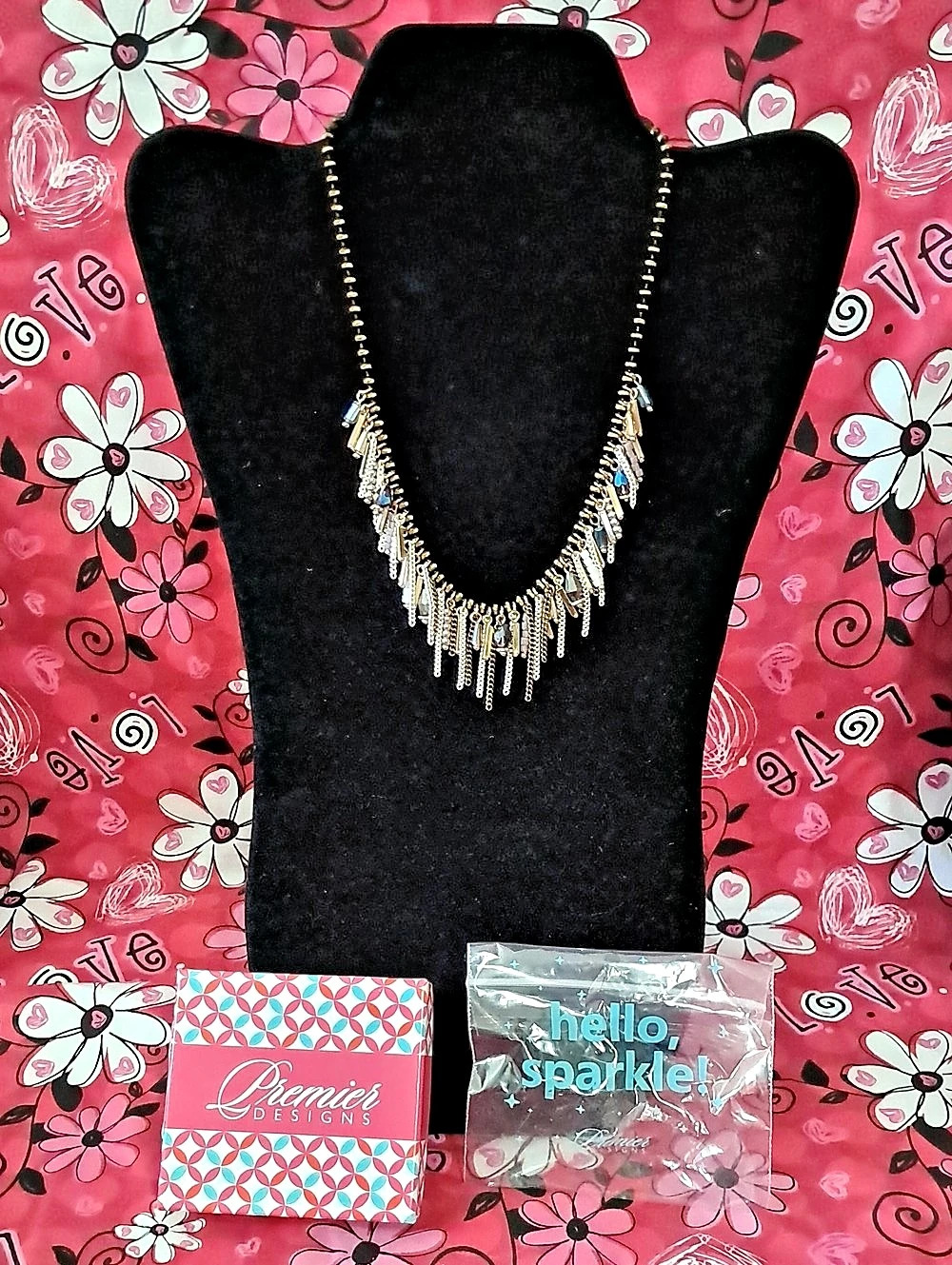 Premier Designs Camille Multicolor Charm Necklace Black And Gold Tone New